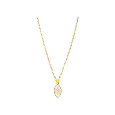 Collier Satellite Capraia en métal doré à l'or fin, résine, nacre, perles de rivière et grenat