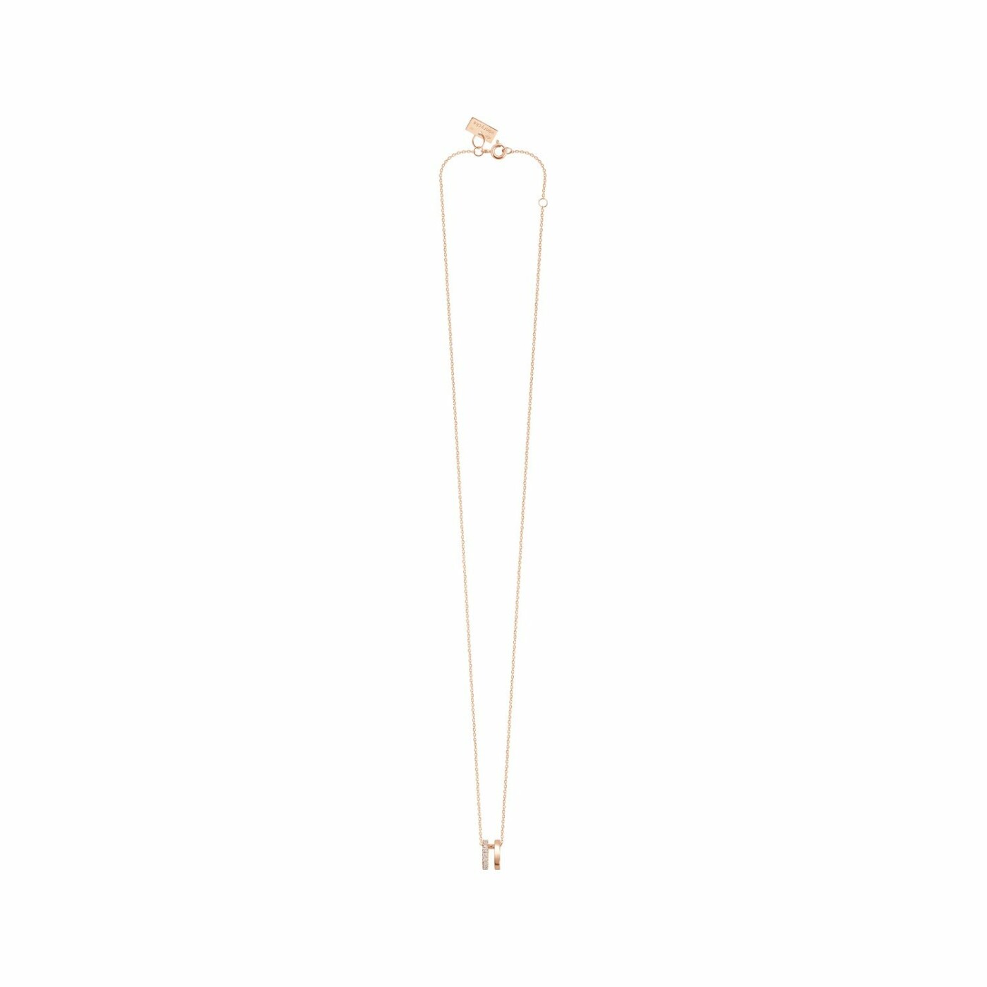 Collier Vanrycke Charlie Double Or rose semi pavee de Diamants, taille 42