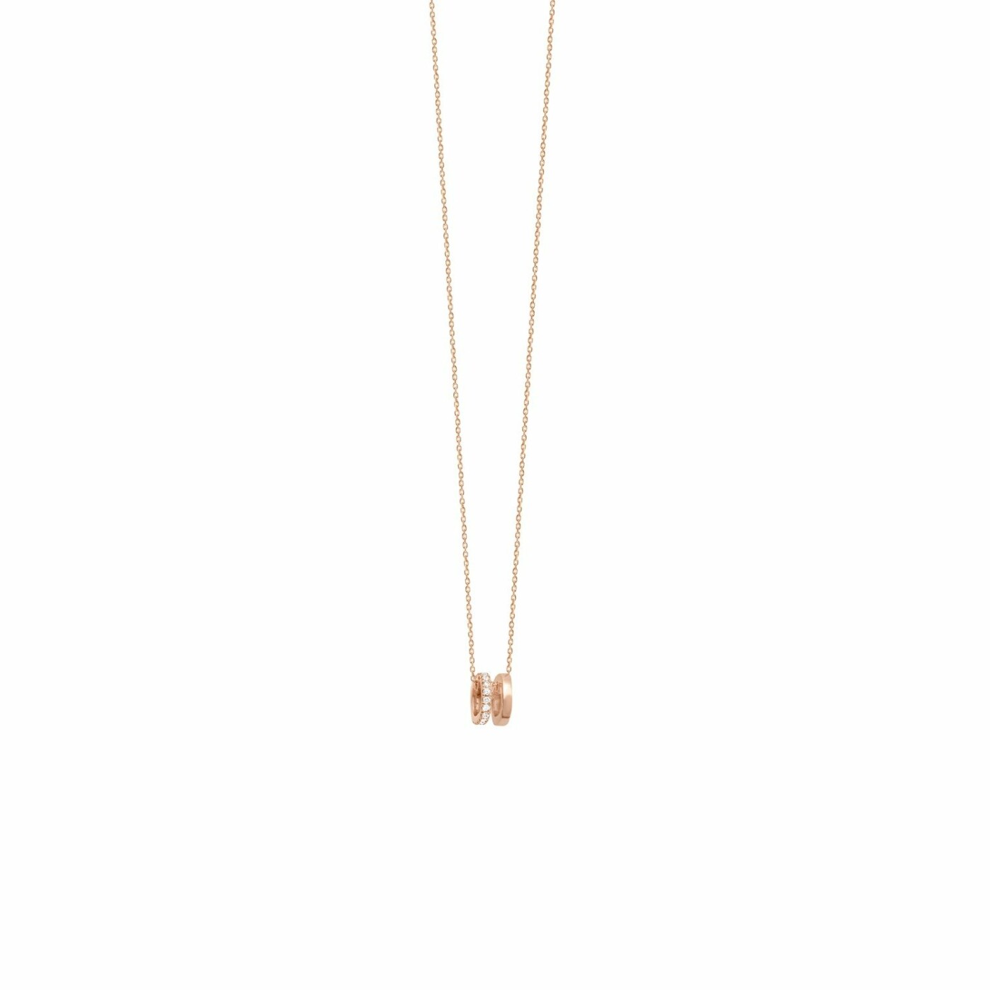 Collier Vanrycke Charlie Double Or rose semi pavee de Diamants, taille 42