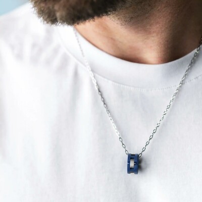 Collier Herbelin Cap Camarat en acier brossé et céramique bleue sablée