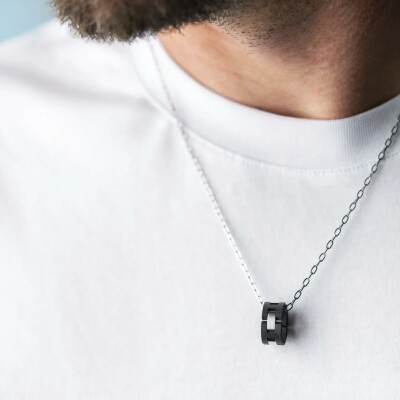 Collier Herbelin Cap Camarat en acier brossé et céramique noire sablée