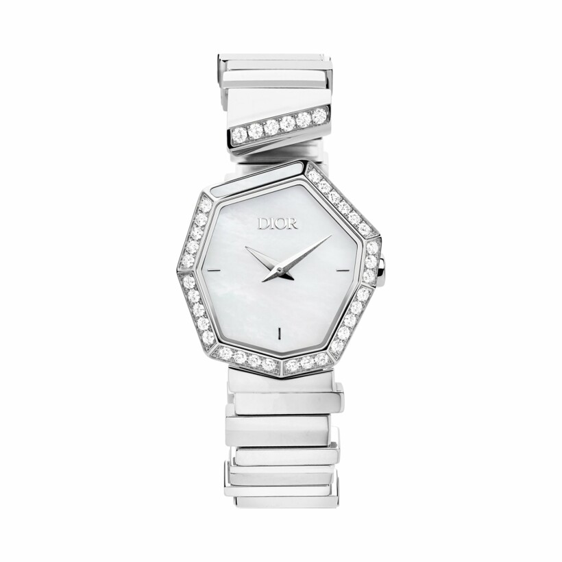 Dior Gem Dior acier, diamants et nacre blanche 165mm watch