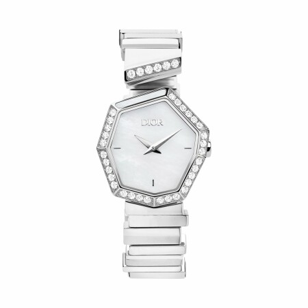 Montre Dior Gem Dior acier, diamants et nacre blanche 155mm