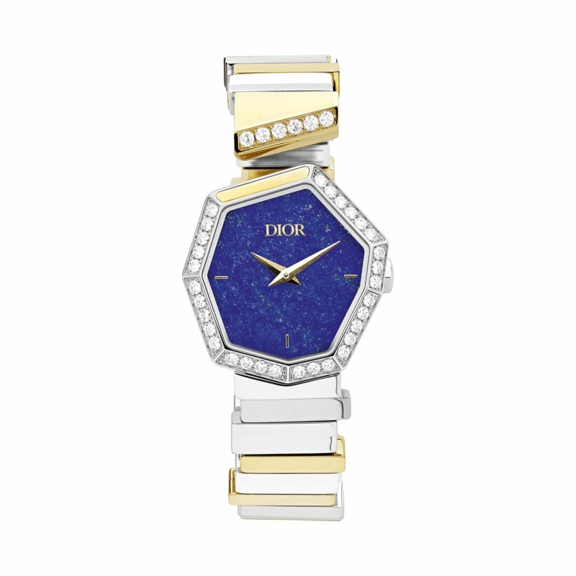 Montre Dior Gem Dior acier, or jaune, diamants et lapis lazuli 155mm