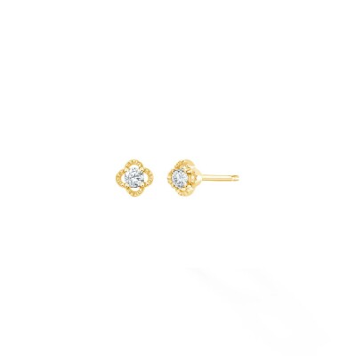 Boucles d'oreilles Trèfle Lilly Rose en or jaune et diamants