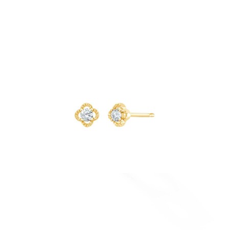 Boucles d'oreilles Trèfle Lilly Rose en or jaune et diamants