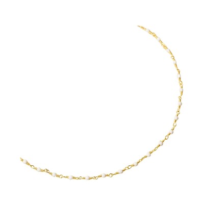 Collier Une A Une en laiton doré et agate blanche