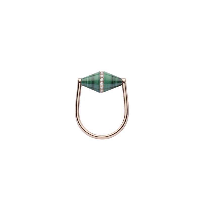 Heavenly Celest ring, pink gold, diamonds and malachite, large size