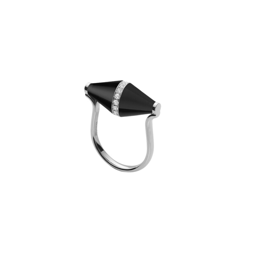 Heavenly Celest ring, white gold, diamonds and onyx, XL size