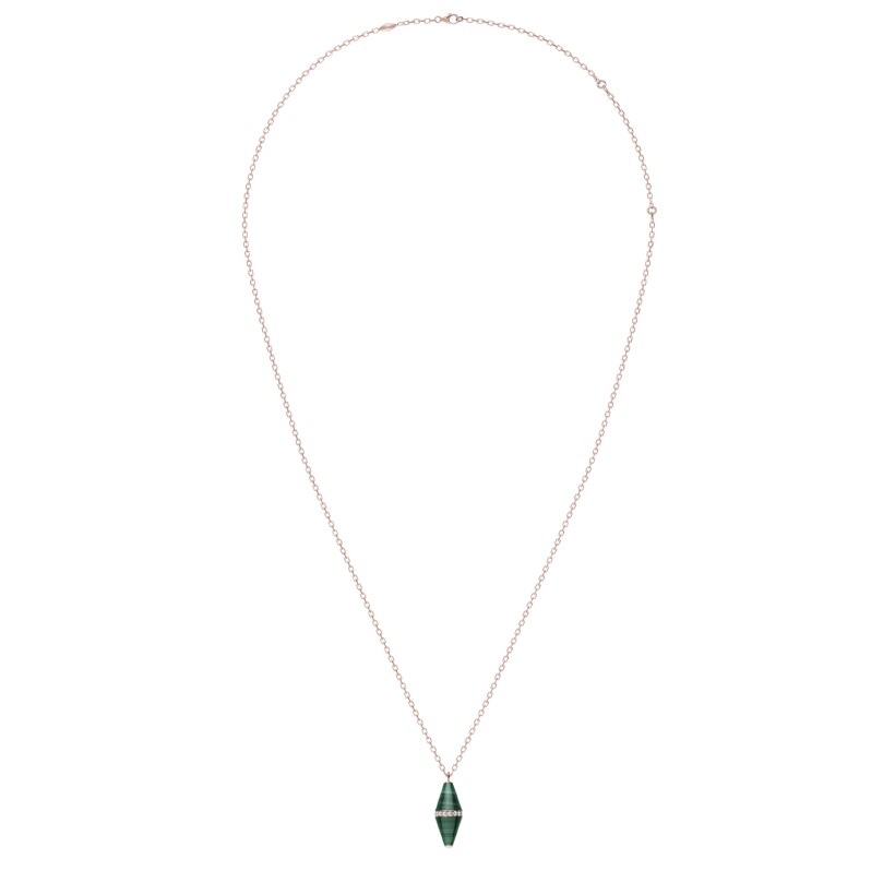 Heavenly Celest pendant, pink gold, diamonds and malachite, XL size