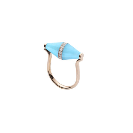 Bague Heavenly Celest en or rose, diamants et turquoise, XL