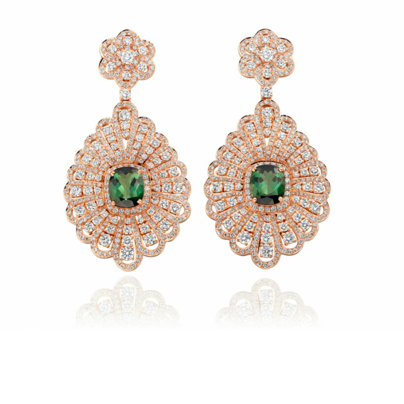 Ceremony earrings, pink gold, diamonds and tourmaline