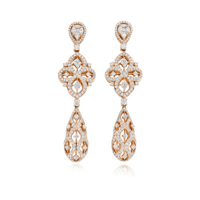 Ceremony earrings, pink gold and diamonds