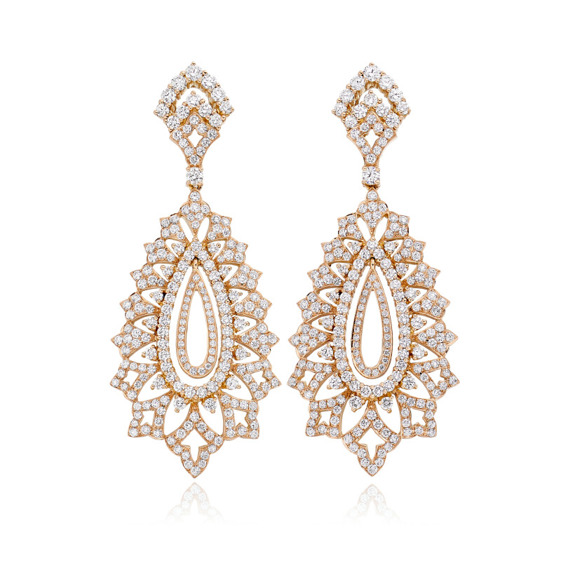 Ceremony earrings, pink gold and diamonds