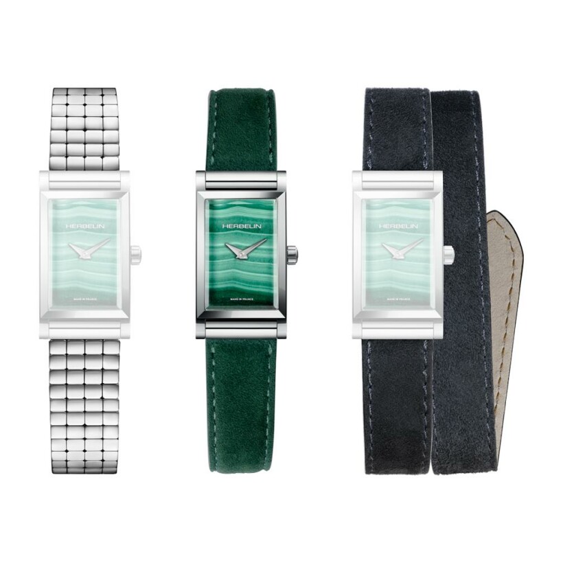 Coffret de montre HERBELIN Antarès, bracelet acier et 2 bracelets velours