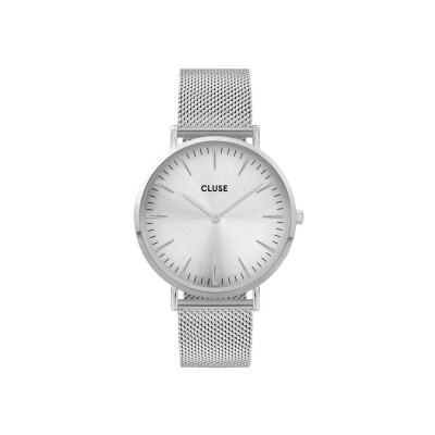 Coffret de montre Cluse Boho Chic Watch Mesh, Silver Colour & Grey Leather Strap