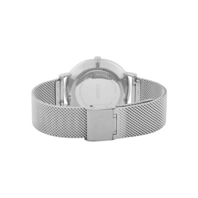 Coffret de montre Cluse Boho Chic Watch Mesh, Silver Colour & Black Leather Strap