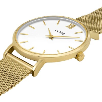 Coffret de montre Cluse Minuit Watch Mesh, White & Flat Snake Bracelet, Gold Colour