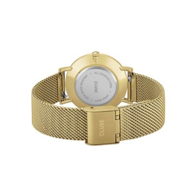 Coffret de montre Cluse Minuit Watch Mesh, White & Flat Snake Bracelet, Gold Colour