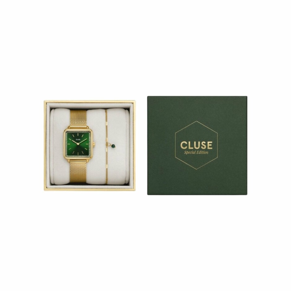 Coffret Cluse La Tétragone CG10317 avec un bracelet en métal doré jaune