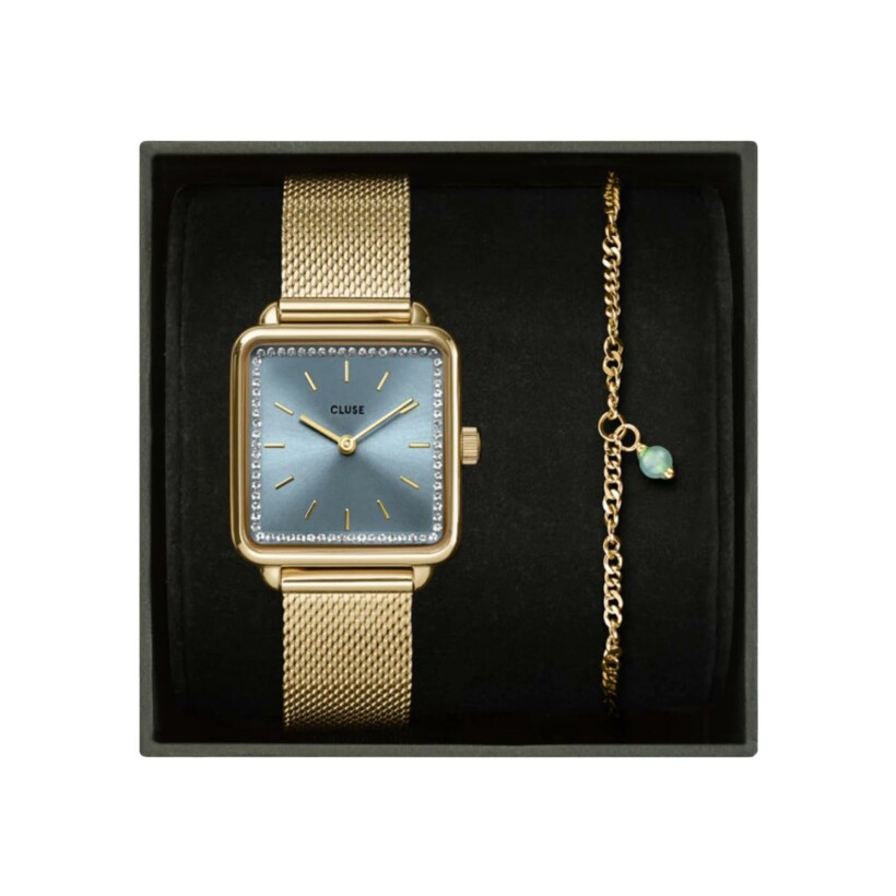 Coffret de montre Cluse La Tétragone Mesh Watch & Chain Bracelet, Gold Colour