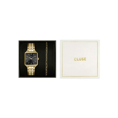 Coffret de montre Cluse La Tétragone Watch Steel, Black & Paperclip Chain Bracelet, Gold Colour