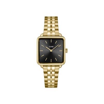 Coffret de montre Cluse La Tétragone Watch Steel, Black & Paperclip Chain Bracelet, Gold Colour
