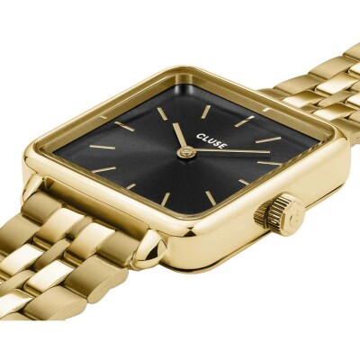 Coffret de montre Cluse La Tétragone Watch Steel, Black & Paperclip Chain Bracelet, Gold Colour