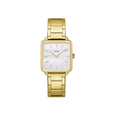 Coffret de montre Cluse La Tétragone Watch Steel, White Pearl & Curb Chain Bracelet, Gold Colour