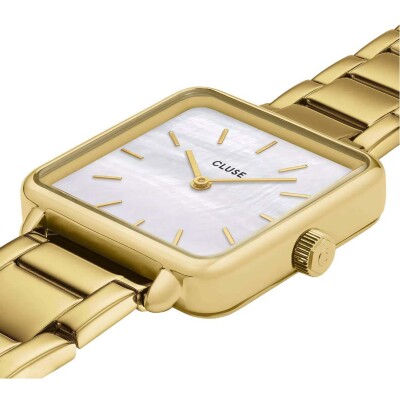 Coffret de montre Cluse La Tétragone Watch Steel, White Pearl & Curb Chain Bracelet, Gold Colour