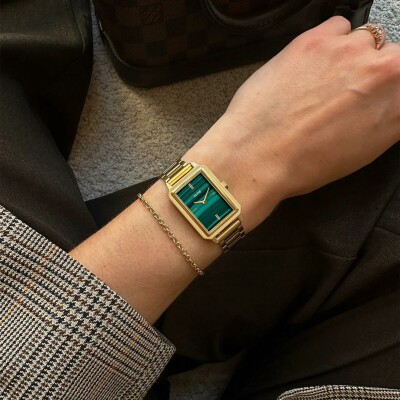 Coffret de montre Cluse Fluette Watch Steel, Green & Round Chain Bracelet, Gold Colour