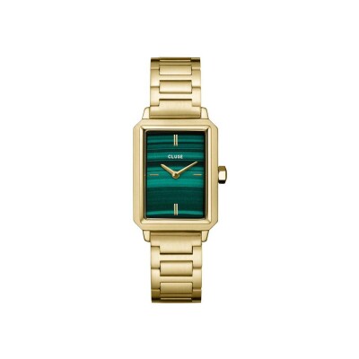 Coffret de montre Cluse Fluette Watch Steel, Green & Round Chain Bracelet, Gold Colour