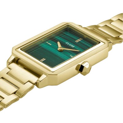 Coffret de montre Cluse Fluette Watch Steel, Green & Round Chain Bracelet, Gold Colour