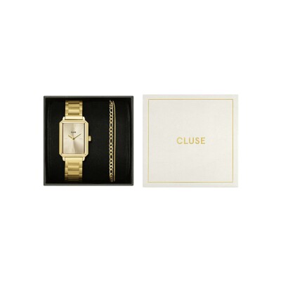 Coffret de montre Cluse Fluette Watch Steel & Double Chain Bracelet, Full Gold Colour
