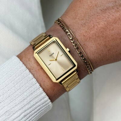 Coffret de montre Cluse Fluette Watch Steel & Double Chain Bracelet, Full Gold Colour