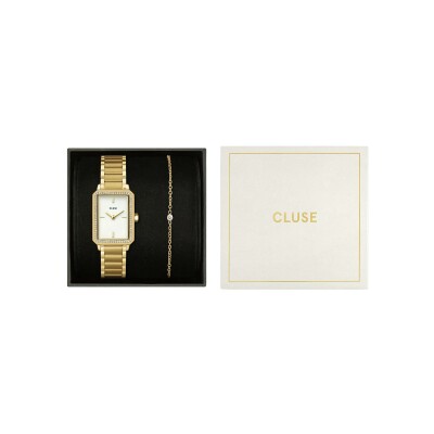 Coffret de montre Cluse Fluette Watch Steel, White Stones & Zircon Bracelet, Gold Colour