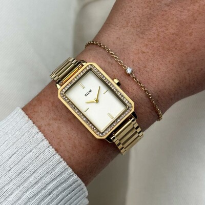 Coffret de montre Cluse Fluette Watch Steel, White Stones & Zircon Bracelet, Gold Colour