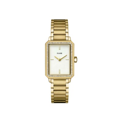 Coffret de montre Cluse Fluette Watch Steel, White Stones & Zircon Bracelet, Gold Colour
