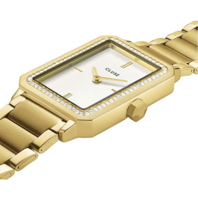 Coffret de montre Cluse Fluette Watch Steel, White Stones & Zircon Bracelet, Gold Colour
