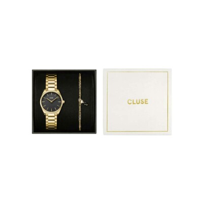 Coffret de montre Cluse Féroce Mini Watch Steel, Black & Chain Bracelet, Gold Colour