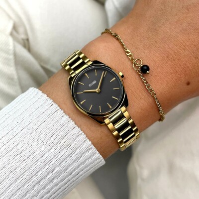 Coffret de montre Cluse Féroce Mini Watch Steel, Black & Chain Bracelet, Gold Colour