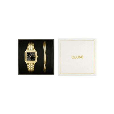 Coffret de montre Cluse Gracieuse Petite Watch Steel, Black & Twisted Snake Bracelet, Gold Colour