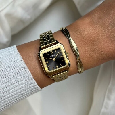 Coffret de montre Cluse Gracieuse Petite Watch Steel, Black & Twisted Snake Bracelet, Gold Colour