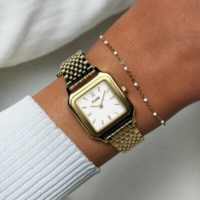 Coffret de montre Cluse Gracieuse Petite Watch Steel, White & White Epoxy Bracelet, Gold Colour