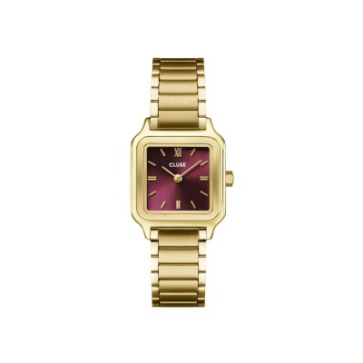 Coffret de montre Cluse Gracieuse Petite Watch Steel, Dark Cherry & Braided Snake Bracelet, Gold Colour