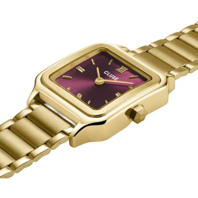 Coffret de montre Cluse Gracieuse Petite Watch Steel, Dark Cherry & Braided Snake Bracelet, Gold Colour