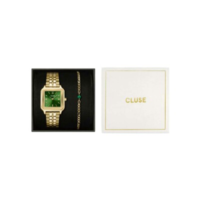 Coffret de montre Cluse Gracieuse Watch Steel Forest Green & Malachite Bracelet, Gold Colour