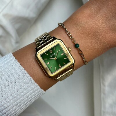 Coffret de montre Cluse Gracieuse Watch Steel Forest Green & Malachite Bracelet, Gold Colour