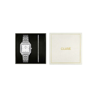 Coffret de montre Cluse Gracieuse Watch Steel, White & Élevé Tennis Bracelet, Silver Colour