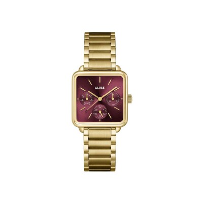Coffret de montre Cluse La Tétragone Multifunction Watch Steel, Dark Cherry & Bead Bracelet, Gold Colour